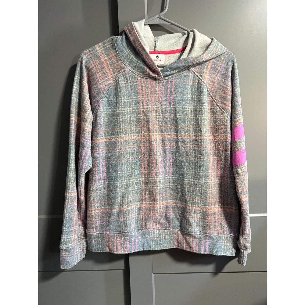 Sundry Women's Rainbow Plaid Pullover Sweatshirt Hoodie Size 1 (US Small)
